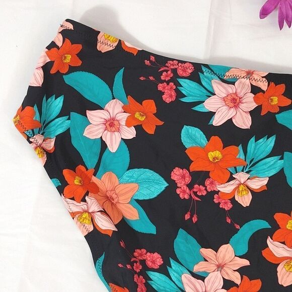 CUPSHE Black Tropical Cynthia High Waist Bikini Bottoms 1X NWT - Picture 8 of 11